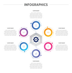 Wall Mural - Business Colorful Infographics template. 6 steps rounded timeline with options and marketing icons .Vector rounded infographic with six circle connected elements. Design can be use for presentation.