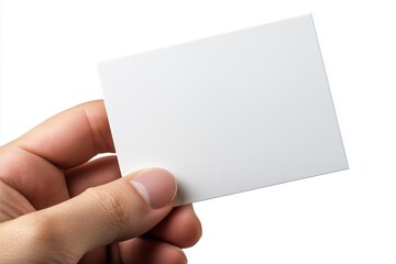 Wall Mural - Blank Business Card Mockup Held in Hand, Isolated on White Background