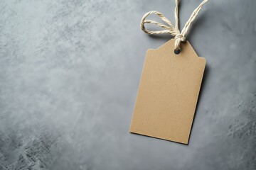 Wall Mural - Common blank label name tag hanging on neck with thread