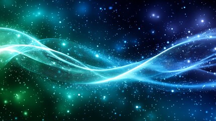 Wall Mural - celestial wave abstract - glowing wave of light and energy against a dark starry background. perfect