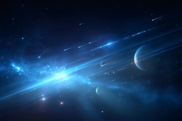 Wall Mural - Captivating view of a planet surrounded by nebulas and asteroids, exuding the charm of space