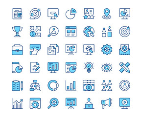 Wall Mural - digital marketing icons. vector line icon set. modern outline design. blue concept