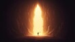 © Londita - A lone figure standing at the entrance of a mystical cave illuminated by a radiant light