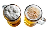 A top view of beer foam in glass mugs, isolated on a diffrent collers or white background, showcasing the perfect pour.