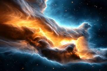 Wall Mural - colorful cloud in space with a bright orange and blue swirl