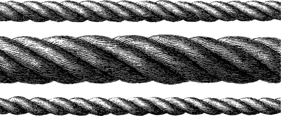 Wall Mural - Engraved illustration of linen threads and rope set for design and decor themes