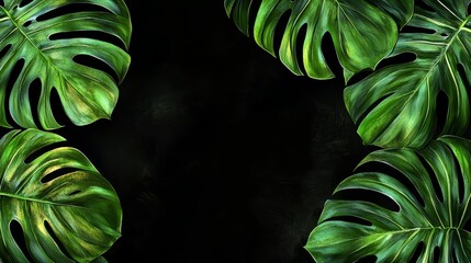 Poster - Black background with green leaves on it. The leaves are large and have a lot of detail