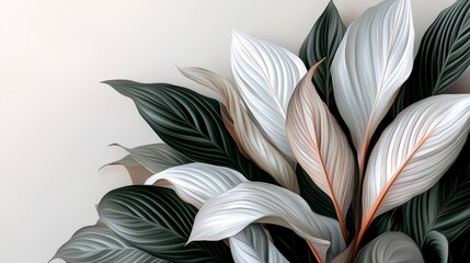 Poster - Close up of a leafy plant with white and green leaves. The white leaves are larger than the green leaves, giving the plant a unique and eye-catching appearance