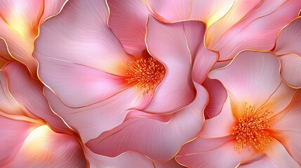 Poster - Close up of a pink flower with gold accents. The flower is surrounded by a gold border