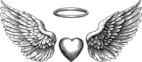 Wall Mural - Engraved angel wings and halo design for spiritual art and decoration