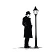 © Yasmeenartworks - Creating Atmospheric Vector Silhouette of Pensive Man by Lamppost Graphics: Illustrating Urban Solitude and Thoughtfulness.