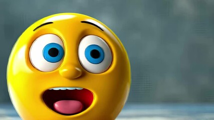 Poster - Colorful yellow emoticon with expressive eyes conveying surprise on a blurred background in a stock clip capturing animated joy and excitement