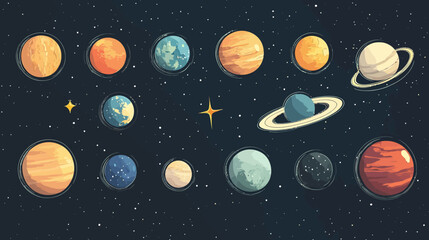 Wall Mural - solar system planets illustrated with simple icons a design perfect for space-themed projects -