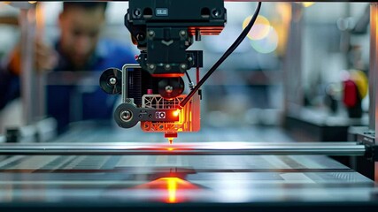 Aufkleber - Advanced 3D printing technology in action with detailed close-up of a printer head and filament extrusion at a manufacturing facility
