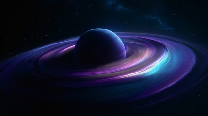 Wall Mural - A stunning celestial scene showcasing a planet engulfed in cosmic rings against a dark starry background