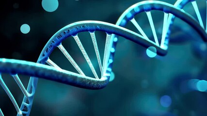 Aufkleber - Stunning close-up of a glowing DNA strand in 4k displaying intricate details of genetic structure and molecular beauty in an ethereal blue environment