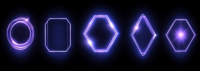 Wall Mural - glowing blue light edges and transparent surfaces define the neon glass frames collection, which enc