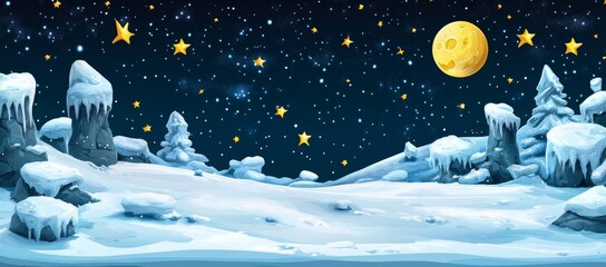 Wall Mural - a cartoon illustration of a space landscape showcases glowing celestial entities, including a bright