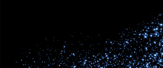 Wall Mural - blue stars and sparkles, magic star dust background, light effect with flares. shiny particles, glow