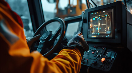 Operator in High-Visibility Jacket Using Control Panel