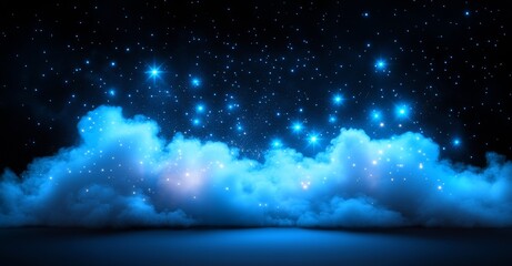 Wall Mural - the scene is set against a smoky, sparkly background with a glowing blue nebula effect, scattered, s
