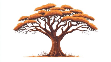 African acacia tree illustration, savanna background, nature design