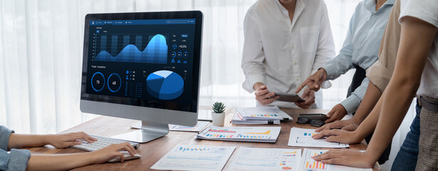Fototapete - Business data dashboard provide brisk business intelligence analytic for marketing strategy planning
