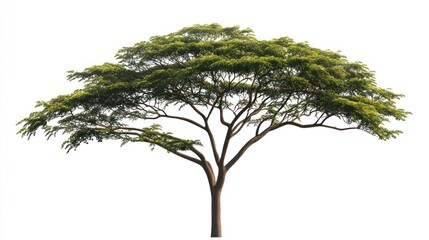 Lush green tree, isolated on white, nature backdrop, ideal for design