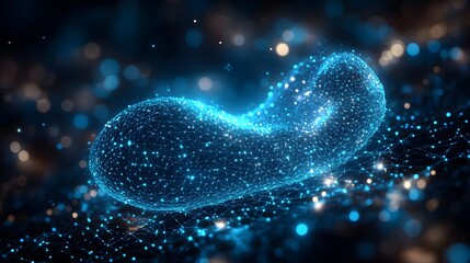 Fototapete - Glowing blue abstract baby sleep monitor shape, a network of connected lines with bright nodes. Bokeh lights add depth. Ideal for tech, data, or network concepts. Abstract wireframe in dark blue