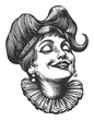 © Meli - Vintage Hand-Drawn Illustration of a Joyful Woman with Ruffled Collar