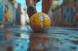 © Martinez - Soccer ball kick wet ground urban sports action shot dynamic movement foot hitting ball s