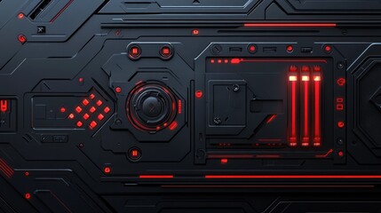 Wall Mural - Futuristic, high-tech machinery in operation with red accents, creating abstract design elements for background use