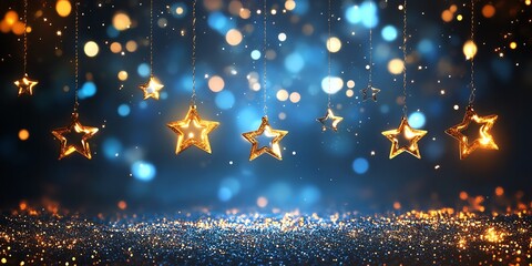 Wall Mural - golden stars hanging glitter background