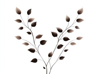 Wall Mural - Elegant, symmetrical arrangement of delicate brown leaves and stems against a plain white background