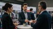 © Jersey - People exchanging business cards at a trade show
