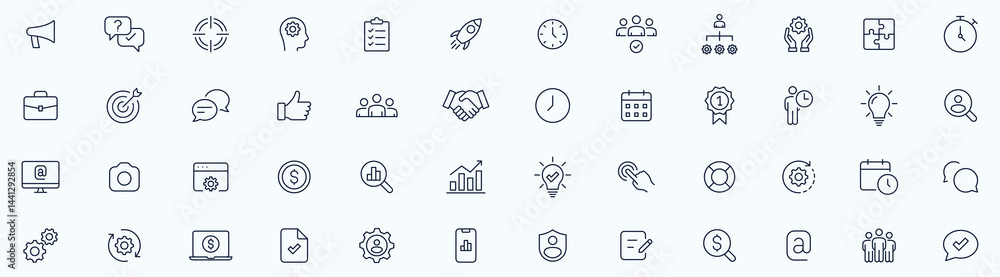 management icon set. Business team building, Work group and cooperation ...