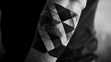 Wall Mural - A person has a tattoo on their arm that is made up of black and white squares