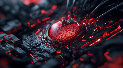 Wall Mural - an abstract digital heart glowing red suggesting digital love. perfect for a tech company promoting 