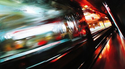 Wall Mural - dramatic scene of a train moving through a tunnel with abstract light reflections creating a unique 