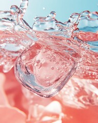 Aufkleber - Liquid Aesthetics Immersive Hydration Design with Pink-Tinted Water Dynamics, Capturing Sensory Wellness and Summer Refreshment Trends