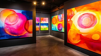 Wall Mural - vibrant colorful painting on a wall showcasing bold abstract light shapes and artistic expressions t