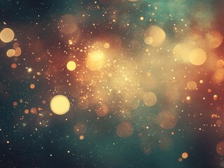 Wall Mural - ethereal glow of golden bokeh lights dancing across a dark teal and copper canvas creating a dreamy 