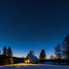 Wall Mural - Orion and Canis Minor constellations and Sirius above horizon on a cold winter night.