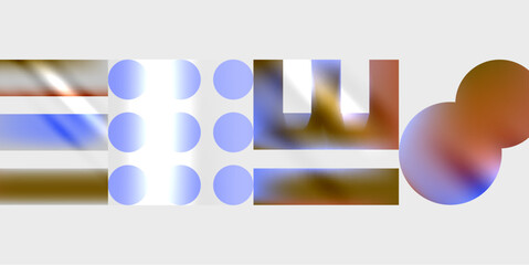 Poster - Abstract composition. Rectangles, circles overlap creating colorful gradients. Modern design, simple shapes, light background.