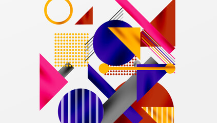 Poster - Abstract geometric composition. Shapes overlap, creating vibrant visual experience. Colors blend, forming dynamic design.
