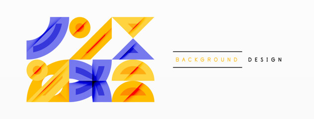 Poster - Abstract geometric shapes, blue, orange hues. Minimalist design, clean lines, modern aesthetic. Suitable background element.