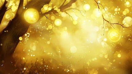 Wall Mural - a stunning tree bathed in soft yellow light creating a magical and enchanting atmosphere in an abstr