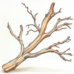 a dry, leafless tree branch with multiple twigs, illustrated on a plain background.