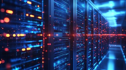 Wall Mural - Data Storage Background. Digital Warehouse in Data Center with Cloud Computing Technology
