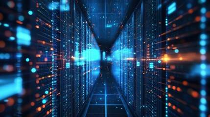 Wall Mural - Data Storage Background. Abstract Tech Concept of Cloud Computing and Networking